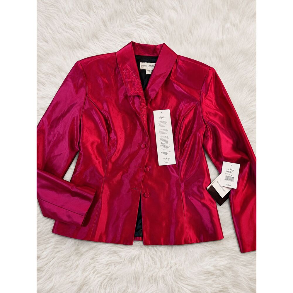 Vintage Jessica McClintock Jacket Sz 14 NWT Red Satin Floral USA